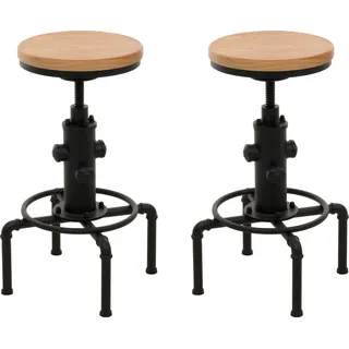 2er-Set Barhocker HWC-N23, Barstuhl Tresenhocker höhenverstellbar drehbar Fußablage Industrial Eisen Massiv-Holz natur - Braun