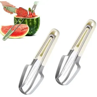 Ibenzoa® Profi-Wassermelonen-Set aus lebensmittelechtem, rostfreiem Edelstahl – Melonenschneider, Melonenkugelausstecher & Obstgabel, ergonomischer PP-Griff - Beige
