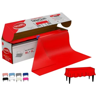 Neatiffy 137 cm x 30 m Einweg-Tischdecke aus Kunststoff, für Party/Bankett, Tischdecken für rechteckige/runde/quadratische Tische, entspricht 12 Picknick-Packungen (rot)