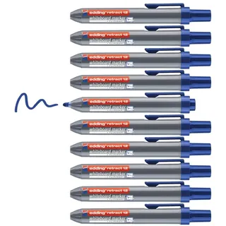 edding 12 Retract Whiteboardmarker - blau - 10 Whiteboard Stifte - Rundspitze 1,5-3 mm - kappenloses Design - für die einhändige Bedienung auf Whiteboard, Flipchart, Magnettafel, Pinnwand, Memoboard
