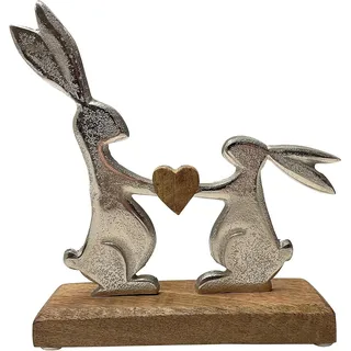 khevga Osterdeko Deko-Figur Osterhase Mango-Holz Metall Silber (29 x 29 x 5)