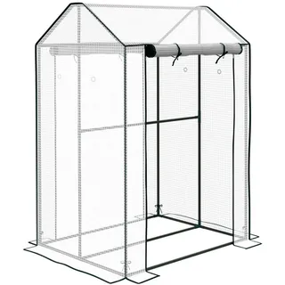 Outsunny Foliengewächshaus, Weiß+Dunkelgrün, Stahl, Pe , Kunststoff , 80x150x100 cm , Gartenzubehör, Gartenhäuser & Gewächshäuser