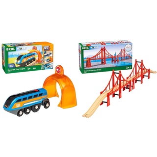 BRIO World 33971 Smart Tech Sound Lok mit Aufnahmefunktion Elektrischer Zug & World 33683 - Hängebrücke - Eisenbahnzubehör Holzeisenbahn