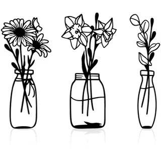 Wanddeko Metall,wohnzimmer wanddekoration,3 Stück Metall Vase Blumen Wandkunst Dekor weibliche metallbilder kunst für die wand, living room decorations