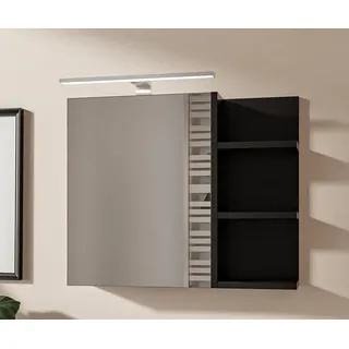 HAJDUK FURNITURE Badspiegelschrank 60x50 cm Schwarz mit LED – Spiegelschrank Bad mit Beleuchtung 1 Tür grifflos mit Ablagen rechts - Schwarz