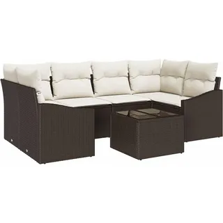 vidaXL Sofa Set 7 stk. Braun und Creme [Synthetisch]: Poly Rattan - Braun