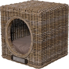 Happy-House Rattan Sitzhocker katzenhöhle Hundebett und Katzenbett, Haustiere schlafplatz 41 x 41 x 46 cm