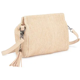 Umhängetasche VIVANCE "Clutch", Damen, Gr. B/H/T: 25cm x 17cm x 6cm, beige, Materialmix, Strukturmuster, unifarben, Taschen Umhängetasche, Handtasche,Schultertasche,Tragetasche,Crossbody Bag, Bast-Optik VEGAN