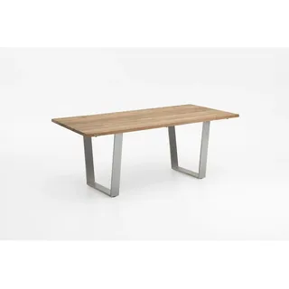 Niehoff Garden Gartentisch , Edelstahlfarben, Teakfarben , Holz , Recyclingholz, Teakholz , massiv , rechteckig , Kufe , 95x76x220 cm , Holzmöbel, Holztische, Gartentische Holz