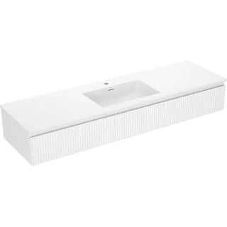 Mexen Rivel Badezimmerschrank 160 cm mit Waschbecken Otis, 1 Schublade, gerillt, weiß matt - 91A20-16023-1-BF01-W18M01 - Weiß