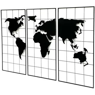 DanDiBo Wanddekoration Weltkarte Metall 170 x100 cm Schwarz 3-teilig 210329 , 170x100x1 cm , Bilder & Rahmen, Wanddeko