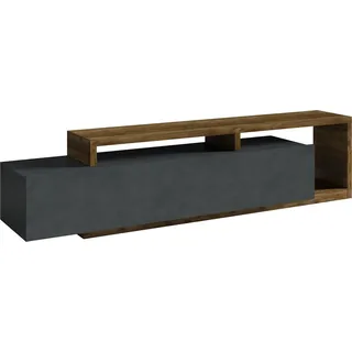 Furniture24 Fernsehschrank Bota 40 Unterschrank Lowboard mit Aufsatz und Schublade 219 x 52 x 45 cm Appenzeller/Matera - Schwarz