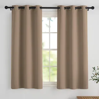 PONY DANCE Scheibengardinen Modern Kurzgardinen Küche Ösenschal 2er Set H 114 x B 106 cm Verdunklungsvorhänge Kurz Fenster Vorhänge Blickdicht Thermogardine mit Ösen, Cappuccino