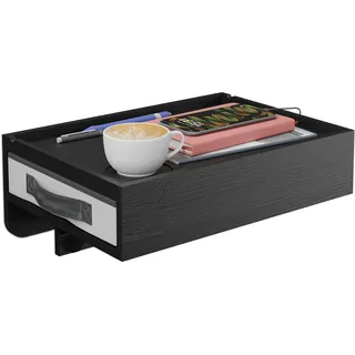 Relaxdays Nachttisch klemmbar, Bambus, HBT: 14x37x26,5 cm, Schublade, Getränkehalter, Bettablage zum Einhängen, schwarz