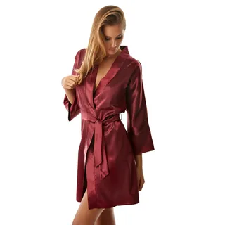 Kalimo Damen Satin Badenmantel Panama | Morgenmantel | Farbe: Bordeaux | Größe: 2XL | Material: Satin | Satin-Outfit | Nachthemd