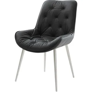 DeLife Esszimmerstuhl Taimi-Flex Leder schwarz 4-Fuß konisch Edelstahl