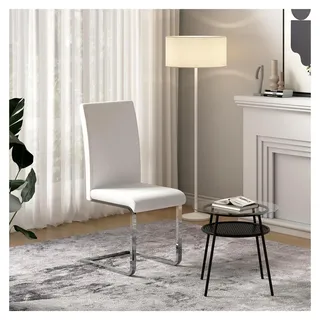 Esszimmerstühle 2er Set, Schwingstuhl, Freischwinger, Küchenstuhl, Polsterstuhl, hohe Rückenlehne, Kunstleder, für Esszimmer, Küche, Wohnzimmer, Büro, Weiß - Weiß