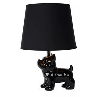 Tischlampe Porzellan Hund Stoff Schwarz E14 31,5 cm für Schlafzimmer
