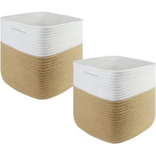 Aufbewahrungskörbe - 28 x 28 x 28 cm - Quadratisch - Baumwollseil - Kinderzimmer - Büro - Dekorativ - Set von 2 - Kaffeebraun