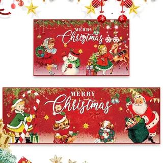 SYTTNUM Weihnachts-Teppich Set 2 Stück Weihnachtsmann Motiv, Eingangsmatte Absorbierender Festlicher Bodenbelag für Weihnachten, Wohnzimmer & Dekoration