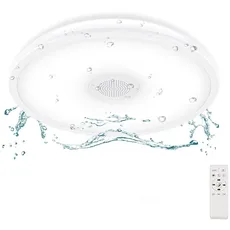 Horevo LED Badezimmer Deckenleuchte mit Fernbedienung, 22CM Dimmbar IP65 Wasserdichtes Badezimmer Licht mit E27Schraube Adapter, Bluetooth Lautsprecher Deckenleuchten für Küche Flur Balkon