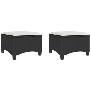 vidaXL Gartenhocker Mit Kissen 2 Stk. Schwarz 55/55/36 Cm Poly Rattan , Creme , Kunststoff , Rechteckig , 55x36x55 cm , Gartenmöbel, Gartensessel, Gartenhocker