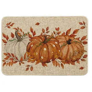 Artoid Mode Orange Kürbisse Ahornblätter Herbst Fußmatte, Hause Fall Dekoration Küche Teppich Bodenmatte Für Innen Außen Dekor 40x60 cm