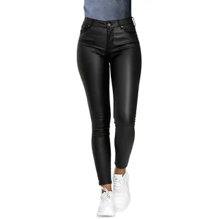 Minetom Damen Lederhose Sexy PU Leder Look Skinny Leggings Hochwertige High Waist Stretch Optik Schwarz Schlank Hose Kunstlederhose Treggins Push Up Effekt Pants Jeanshose