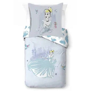 Kinderbettwäsche DISNEY "Disney Cinderella Bettbezug-Set 135x200 cm + Kissenbezug 80x80 cm", blau, B/L: 137cm x 200cm, 1 Stk., 1 Stk., Washed Cotton, B/L: 80cm x 80cm, 2 tlg., Washed Cotton, Obermaterial: 100% Baumwolle, Bettwäsche, Kinderbettwäsche, 100 % Baumwolle, maschinenwaschbar, wendbar