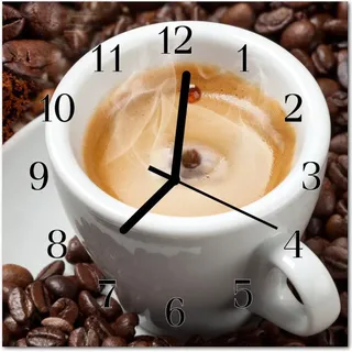 Glasuhr Wanduhr Küchenuhr Echt-Glas 30x30 cm Kaffee Tasse braun - Braun