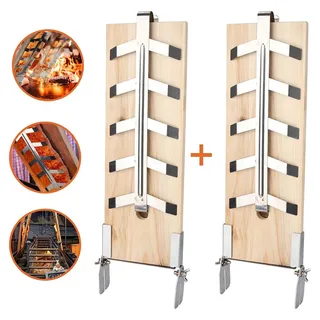 Ikodm Flammlachsbrett Räucherbrett 2er Set   Flammlachsbretter Flammlachs Halterung Zedernholz Edelstahl Holzplatten - Braun