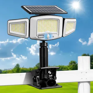 Solarlampen für Außen mit Bewegungsmelder, 231 LED Clip-on-USB Solarleuchten, 3 Modi, 3 Verstellbare Lampenköpfe, Solar Strahler Außenleuchte IP65 Wasserdicht für Garten Zaun Dachrinnen Hof -1 Stück