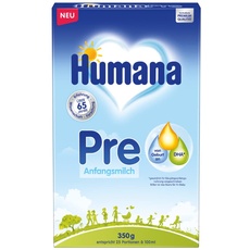 Humana Anfangsmilch Pre, von Geburt an, Milchpulver für Säuglingsmilch, zusätzlich zur Muttermilch oder als alleinige Pre Nahrung, Babynahrung mit DHA und nur Laktose, 350 g