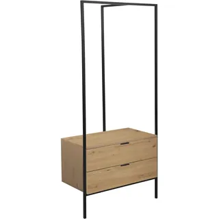 trendteam smart living - Jody - Garderobenständer mit 2 praktischen Schubladen - Eiche/Schwarz - Kompakter Kleiderständer - (BxHxT) 85 x 190 x 47 cm - Freistehende Garderobe mit Metallgestell