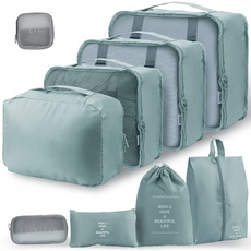 Packwürfel für Koffer – 9 Stück Reise-Verpackungswürfel leichte Koffer-Organizer-Taschen-Set Gepäckverpackung Organizer für Reisezubehör mit Schuhtaschen – Grün