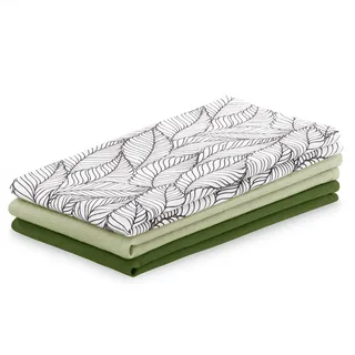 AmeliaHome 3er Set Geschirrtücher Baumwolle Küchentücher 50x70 cm Blätter Muster Letty Flaschengrün Grün