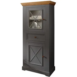 Vitrine in Kiefer massiv weiß Standvitrine Glasvitrine(BxHxT 79x177x42 cm)