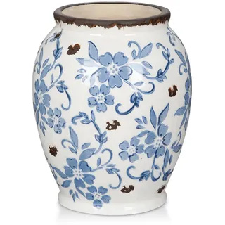 Arborus Vintage Vase 17,5 cm Blau und Weiß Porzellan Vase Keramikvase Rustikale Blumenvase Blaugraues Porzellan Dekovase für Pampasgras Rosen Hortensie Lavendel Tupeln Landhausstil Deko im Zimmer