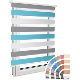 Home-Vision Premium DuoRollo Schrauben mit Bohren Weiß-Grau-Blau B150x H150 | Doppelrollo mit Bohren zum Anschrauben Rollos für Fenster und Türen Sichtschutz lichtdurchlässig
