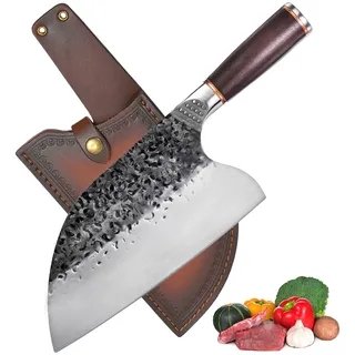 Chinesisches Kochmesser Metzgermesser Ausbeinmesser Santokumesser Fleischmesser Schälmesser Allzweckmesser Küchenmesser Hackmesser Hackbeil Gemüse Obstmesser mit Lederscheide, Fleischermesser