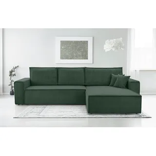 AX LIVING Dunkelgrün Cord Couch Form – Cedria L Wohnlandschaft 287cm - dunkelgrün
