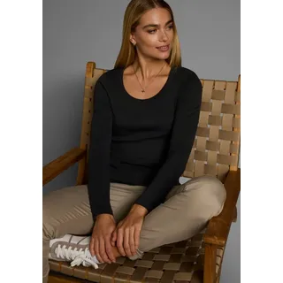 FLASHLIGHTS Langarmshirt, Langarm, figurbetont, unifarben, Rundhalsausschnitt, schwarz