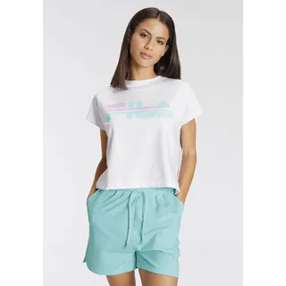 Fila FILA, Damen, Gr. S, bunt (weiß, mint, babyrosa), Sweatware, Obermaterial: 95% Baumwolle, 5% Elasthan, bedruckt, bequem kurz, Rundhals, Aufschlag, Homewear-Sets Shorty, mit Markenlogo Frontdruck