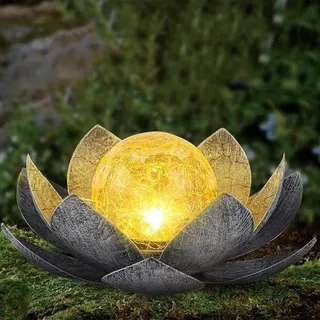 Solar Lotus Blumen-Beleuchtung für Außenbereiche - Wasserdichte Glas-Kugel-Beleuchtung für Außenbereiche - + Solar-Lampe für Gärten