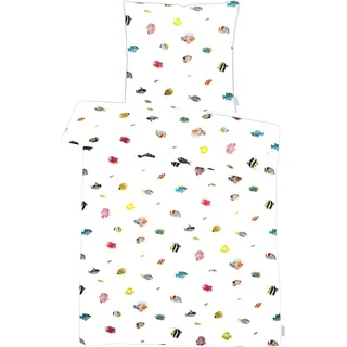 Bettwäsche APELT "Fidshi", bunt (weiß, bunt), B/L: 135cm x 200cm, 1 Stk., 1 Stk., Mako-Satin, B/L: 80cm x 80cm, 2 Stk., Mako-Satin, Obermaterial: 100% Baumwolle, Bettwäsche, Bettwäsche, cooles Fischdesign holt die Südsee ins heimische Schlafzimmer