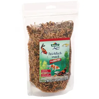 Dehner Aqua Teichfischsnack, Fischfutter Protein-Mix, Seidenraupen / Mehlwürmer / Gammarus / Heuschrecken, 200 g