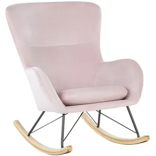 Beliani Schaukelsessel Samtstoff Rosa Ellan , Pink, Schwarz, Hellbraun , Textil , 71x97x90 cm , Wohnzimmer, Sessel, Schaukelstühle