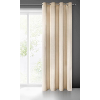 Eurofirany Villa Vorhang Samt Velvet Weich 10 Ösen-1 Stk. Edel Gardine Dick 290 g/m2 Elegant Glatt Einfarbig Flauschig Modern Klassisch Wohnzimmer Schlafzimmer Lounge, Beige, 140x250cm