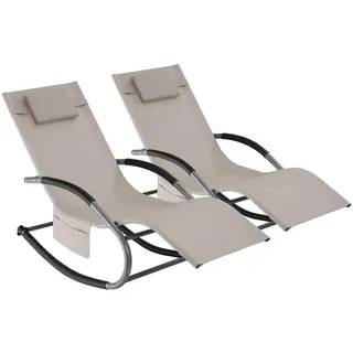 tectake Gartenliege Taya,abnehmbares Kopfpolster, seitliche Aufbewahrungstasche,beige , Kunststoff , 62x92x142 cm , Gartenmöbel, Gartenliegen