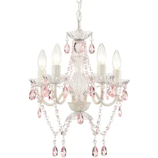 Alighting Kleiner Kronleuchter in Rosa und Weiß – 4-Flammige Pendelleuchte Ø 41 cm, Elegante Deckenlampe für Mädchen Kleine Räume, Schlafzimmer, Kinderzimmer, Flur, E14